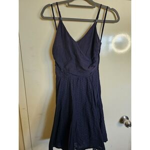 Maeve Anthropologie Navy Blue V Neck Eyelet Dress Lined Size XS‎ Festival